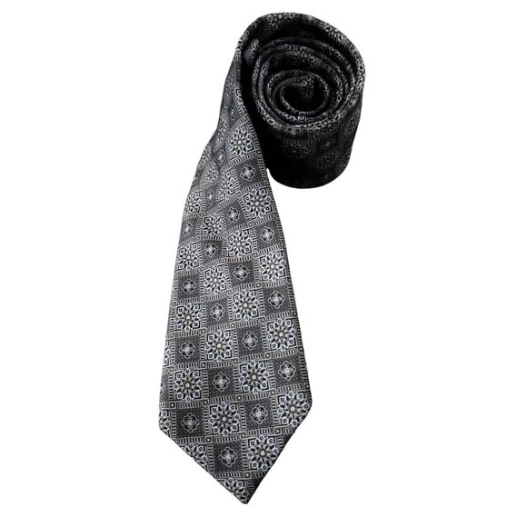 JOS.A. Bank Reserve Mens 100% Silk Necktie Geometric Pattern In Black & Gray - Picture 1 of 8